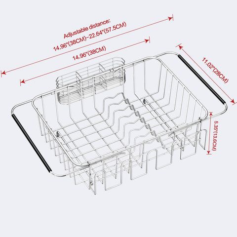 Fanbsy Dish Drying Rack in Sink, Extendable Stainless Steel Dish Drainers for Kitchen Counter, Anti-Rust Dish Dryer Rack with Utensil & Cup Holders, for Inside Sink, Over The Sink
