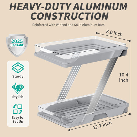 AUGBEAN Set de 3 Organizadores de Baño Multipropósito – 2 Niveles Deslizantes, Aluminio y ABS, Gris