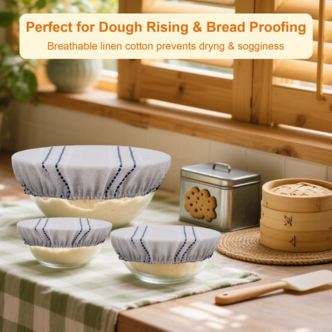 HMAZAE Reusable Bowl Covers for Bread Proofing, 9/10/13 Inches Bread Proofing Cover, 3 Pcs Linen Cotton Food Cover for Sourdough Proofing Basket, Food Storage Baking Supplies for Home Bakers
