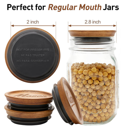 Hilislog 12 Pack Wooden Mason Jar Lids for Regular Mouth Jars – Acacia Wood with Silicone Seal