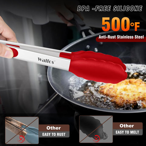 Walfos Pinzas de Silicona para Cocina - Juego de 3 (7 pulgadas, 9 pulgadas y 12 pulgadas) - Resistencia al Calor y Libres de BPA