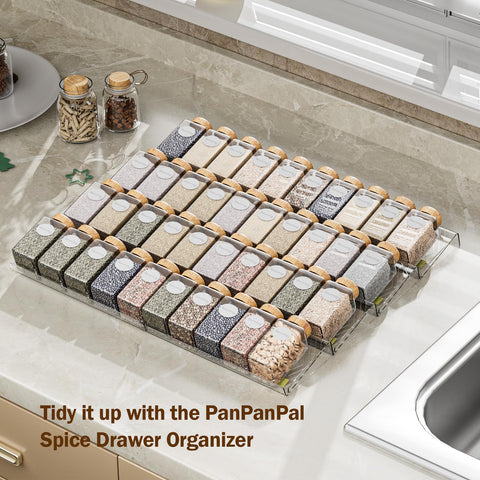 PanPanPal Organizador de Cajón para Especias, Pack de 8 - Estantes Transparentes Expandibles de 11 a 22 pulgadas