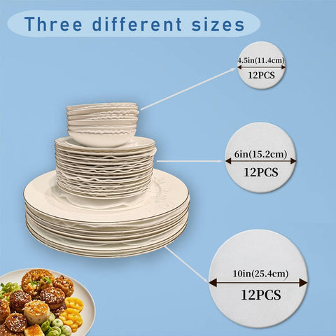 FCSTYODO Separadores de Platos de Fieltro - 36 Piezas, Protección para Vajilla de Porcelana (10, 6 y 4,5 pulgadas)