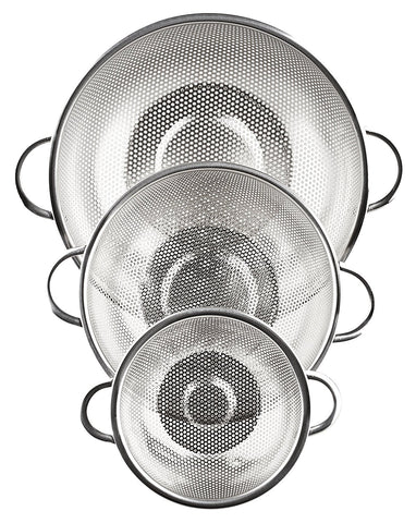 HÖLM Juego de 3 Coladores de Acero Inoxidable con Malla Microperforada (1, 2.5 y 4.5 cuartos)