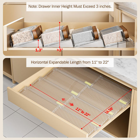 PanPanPal Organizador de Cajón para Especias, Pack de 8 - Estantes Transparentes Expandibles de 11 a 22 pulgadas
