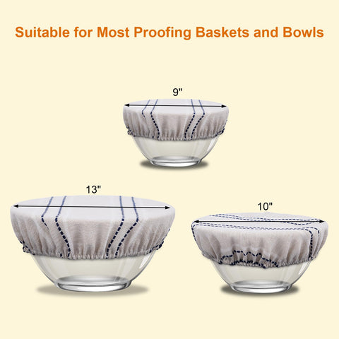 HMAZAE Reusable Bowl Covers for Bread Proofing, 9/10/13 Inches Bread Proofing Cover, 3 Pcs Linen Cotton Food Cover for Sourdough Proofing Basket, Food Storage Baking Supplies for Home Bakers