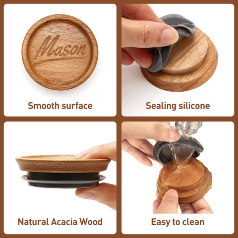 Hilislog 12 Pack Wooden Mason Jar Lids for Regular Mouth Jars – Acacia Wood with Silicone Seal