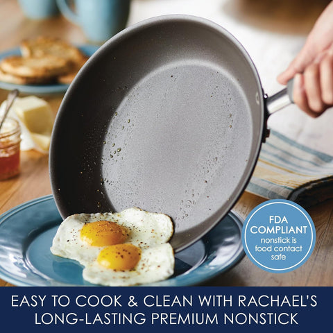 Rachael Ray Cucina – Juego de Ollas y Sartenes Antiadherentes de 12 Piezas, Gris Sal Marina