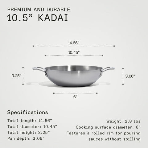 Made In Cookware - Kadai de 10 pulgadas con 5 capas clad de acero inoxidable - Utensilios profesionales - Compatible con inducción