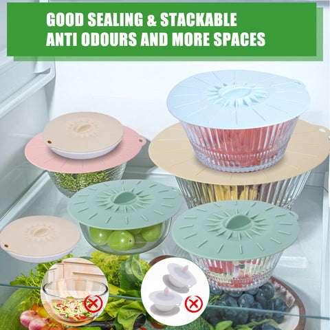 9 Pack Silicone Lids, Microwave Splatter Covers - Reusable, Heat Resistant Lids (5 Sizes) for Bowls, Cups, Plates, Pots, Pans & Skillets - Stovetop, Oven, Fridge & Dishwasher Safe