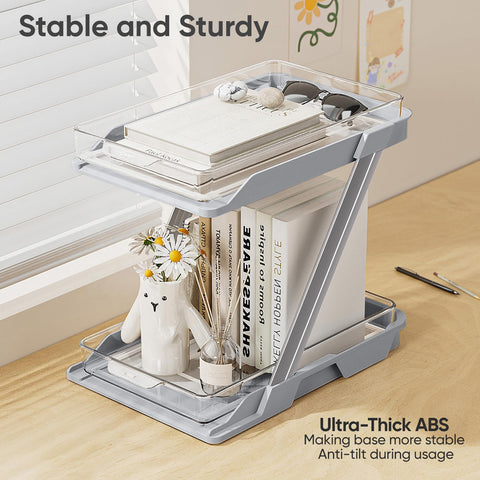 AUGBEAN Set de 3 Organizadores de Baño Multipropósito – 2 Niveles Deslizantes, Aluminio y ABS, Gris