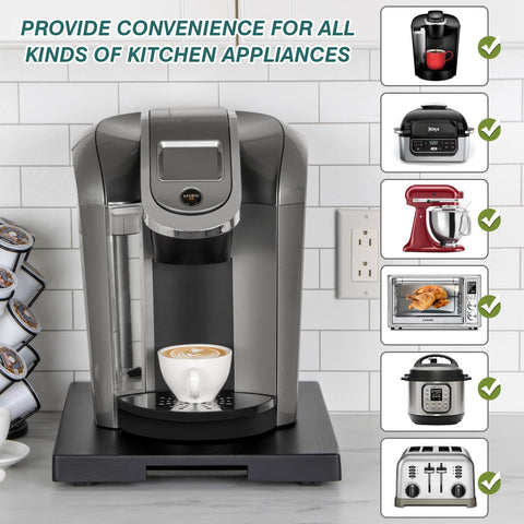 ANBOXIT Appliance Slider, Wooden Sliding Tray for Coffee Maker, Coffee Pot Slider for Counter, Kitchen Caddy Rolling Tray (Classic Black- Deep)