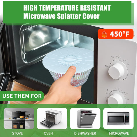 9 Pack Silicone Lids, Microwave Splatter Covers - Reusable, Heat Resistant Lids (5 Sizes) for Bowls, Cups, Plates, Pots, Pans & Skillets - Stovetop, Oven, Fridge & Dishwasher Safe
