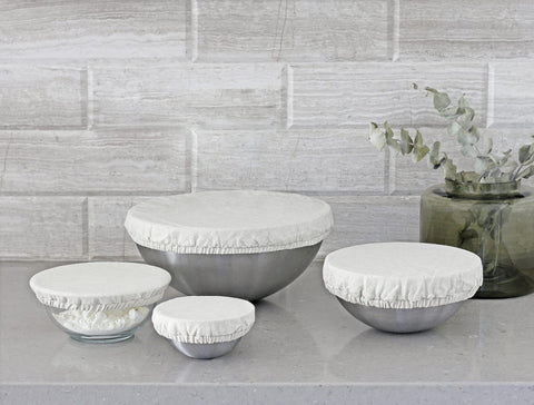Organic Cotton Mart: Cubiertas de tela reutilizables para cuencos (100% algodón) – Elásticas para ensaladas, pan y sobras