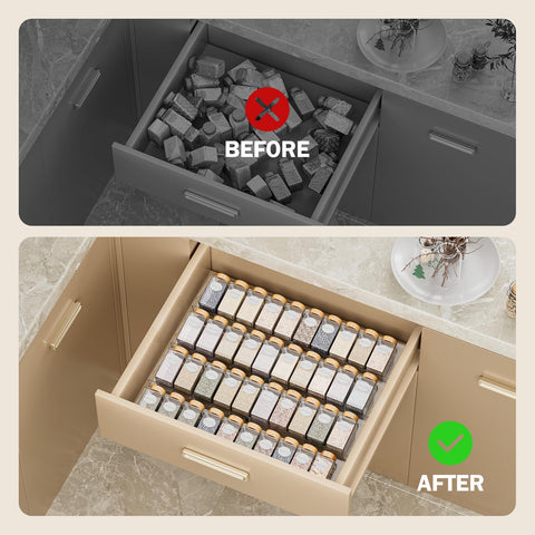 PanPanPal Organizador de Cajón para Especias, Pack de 8 - Estantes Transparentes Expandibles de 11 a 22 pulgadas