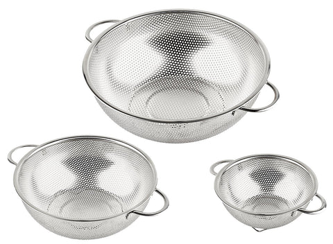 HÖLM Juego de 3 Coladores de Acero Inoxidable con Malla Microperforada (1, 2.5 y 4.5 cuartos)