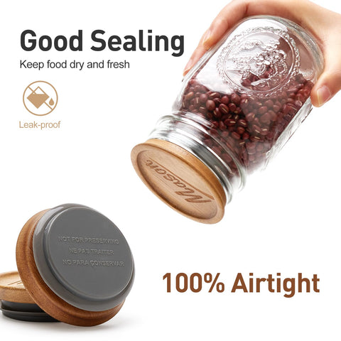 Hilislog 12 Pack Wooden Mason Jar Lids for Regular Mouth Jars – Acacia Wood with Silicone Seal