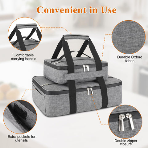 Wakaye Cazuela Aislada – Bolsa Térmica para Comidas Calientes o Frías (8–15 pulgadas), Gris, 2 Unidades