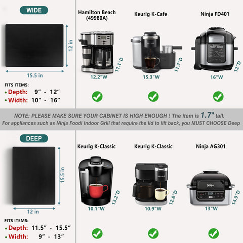 ANBOXIT Appliance Slider, Wooden Sliding Tray for Coffee Maker, Coffee Pot Slider for Counter, Kitchen Caddy Rolling Tray (Classic Black- Deep)