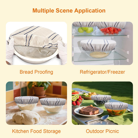 HMAZAE Reusable Bowl Covers for Bread Proofing, 9/10/13 Inches Bread Proofing Cover, 3 Pcs Linen Cotton Food Cover for Sourdough Proofing Basket, Food Storage Baking Supplies for Home Bakers