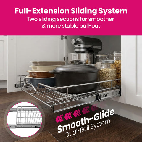 HOLDN’ STORAGE Organizador Deslizante para Gabinete - Caddy Pesado con Garantía de por Vida - 8 pulgadas de ancho x 21 pulgadas de profundidad