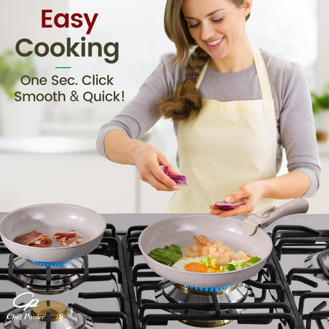 Chef Power Juego de Ollas y Sartenes Cerámicas 19 Piezas con Mango Desmontable – Apto Inducción, Lavavajillas y Horno
