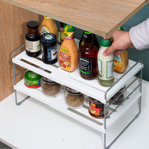 2 Pack Pantry Organization and Storage, Expandable Foil and Plastic Wrap Organizer, Adjustable Kitchen Wrap Organizer Rack for Cabinet, Foil Saran Wrap Holder Shelf for Sandwich Plastic Bags Box,