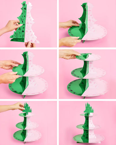 xo, Fetti Torre de Cupcakes Bruja Rosa y Verde, 3 Niveles | Decoración para Cumpleaños y Fiestas