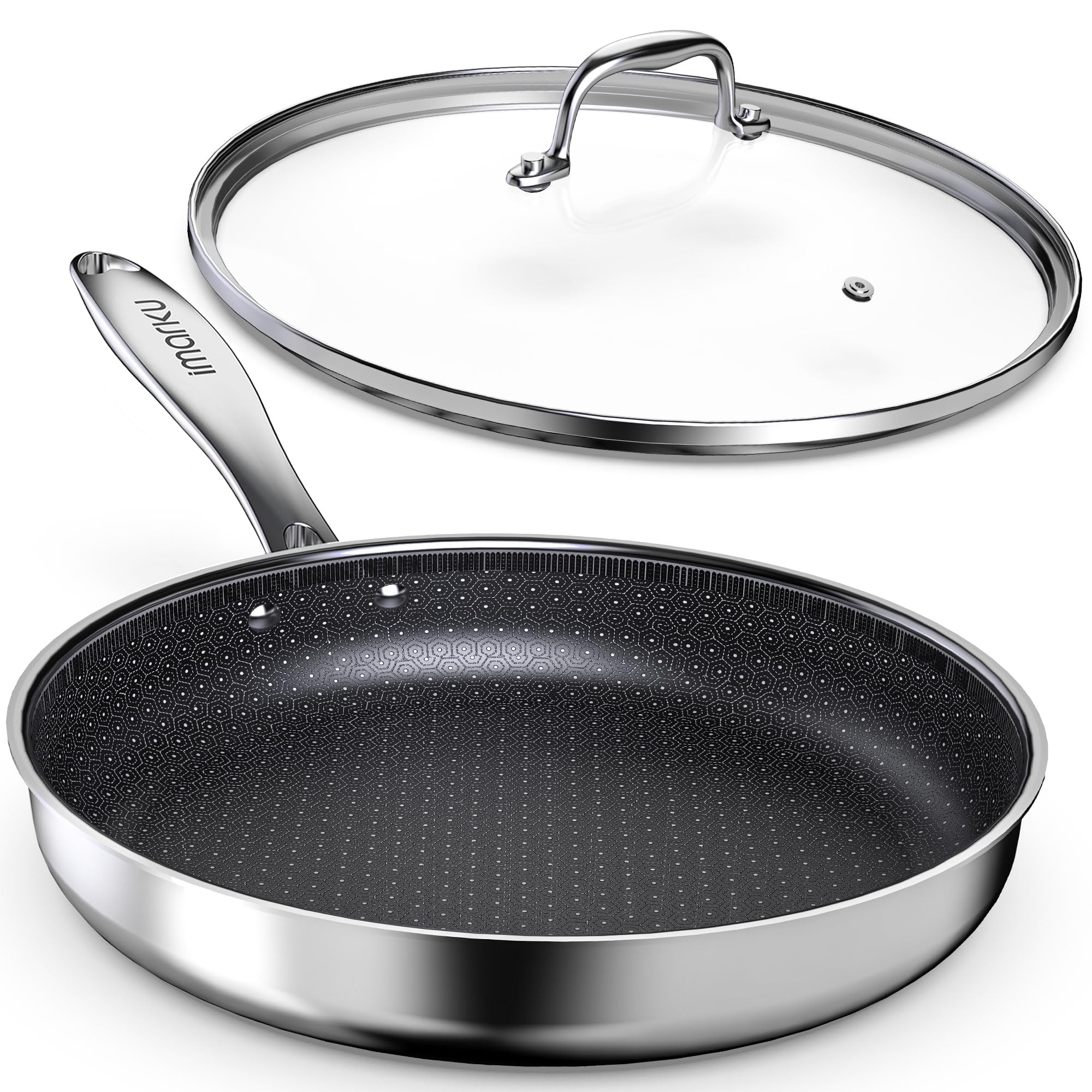 imarku 12-inch non-stick frying pan with lid for easy sautéing and cleanup
