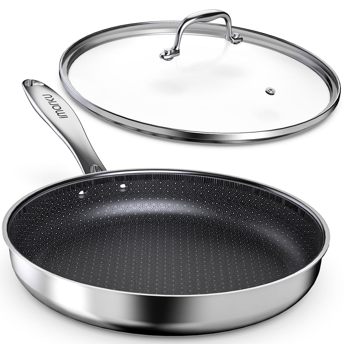 imarku 12-inch non-stick frying pan with lid for easy sautéing and cleanup