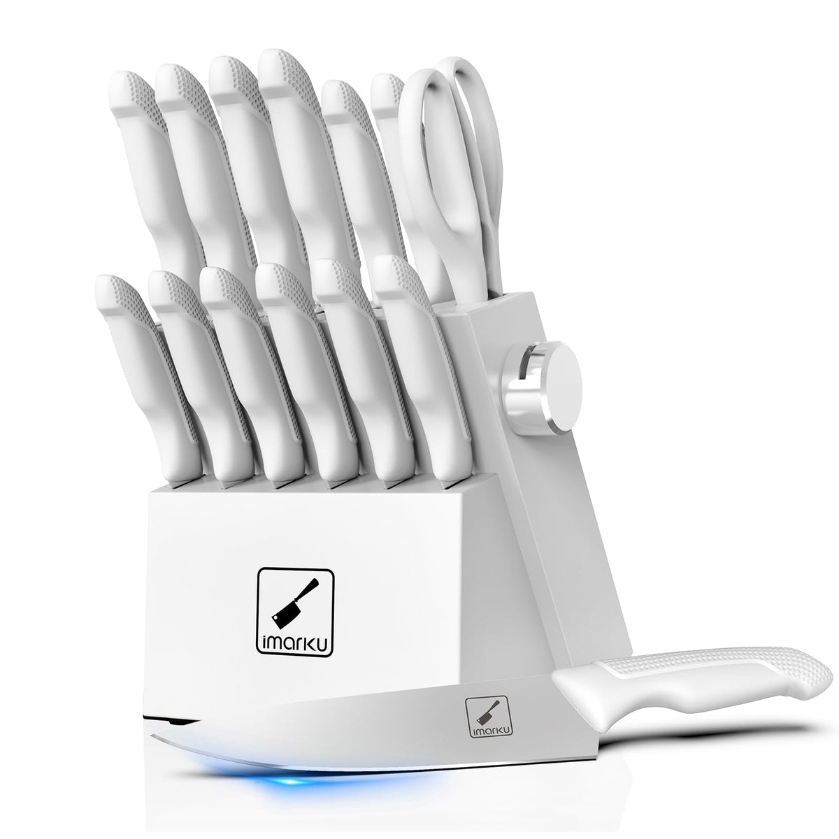 Imarku 14pc knife set with block organized for easy access.