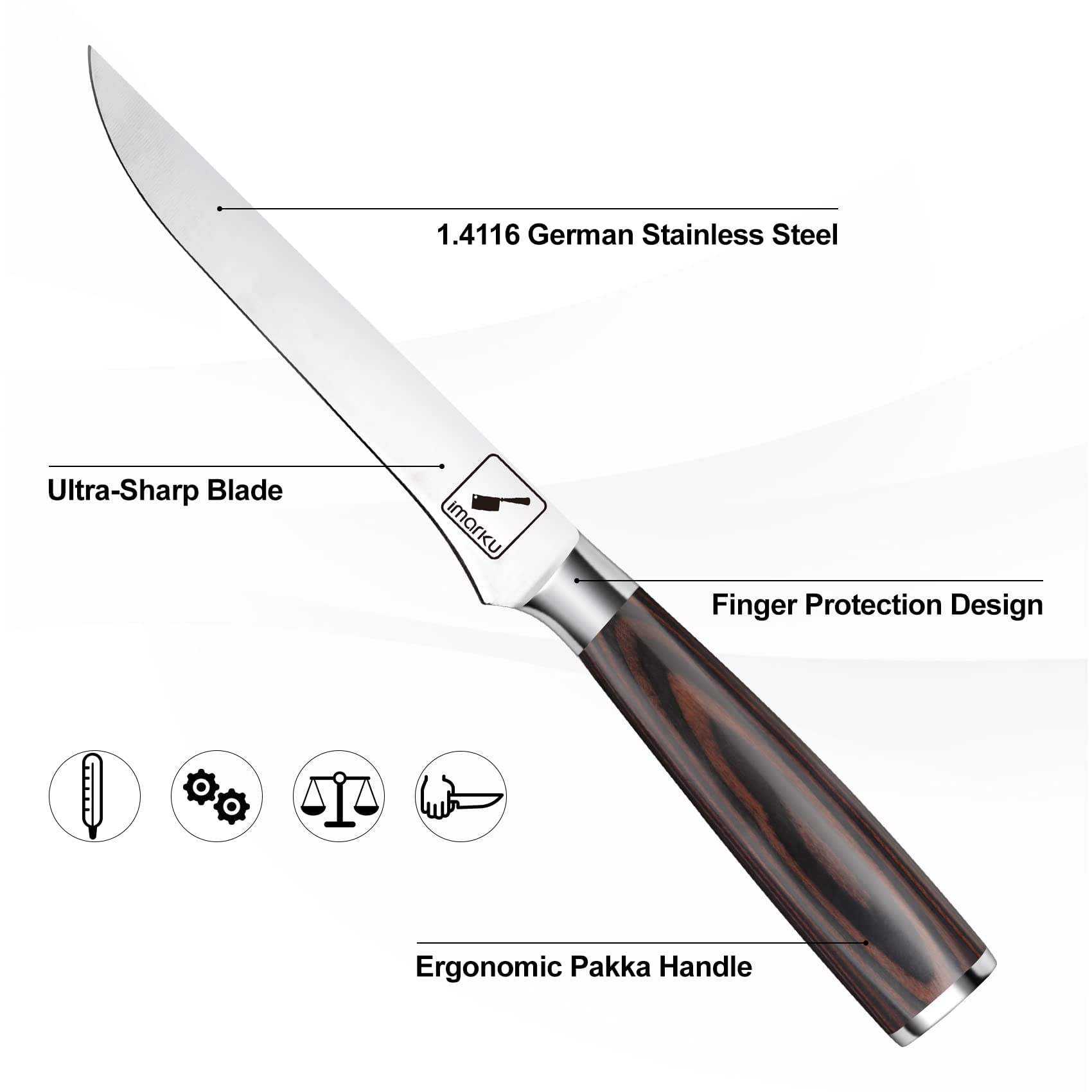 imarku boning knife 56 Rockwell steel for lasting sharpness