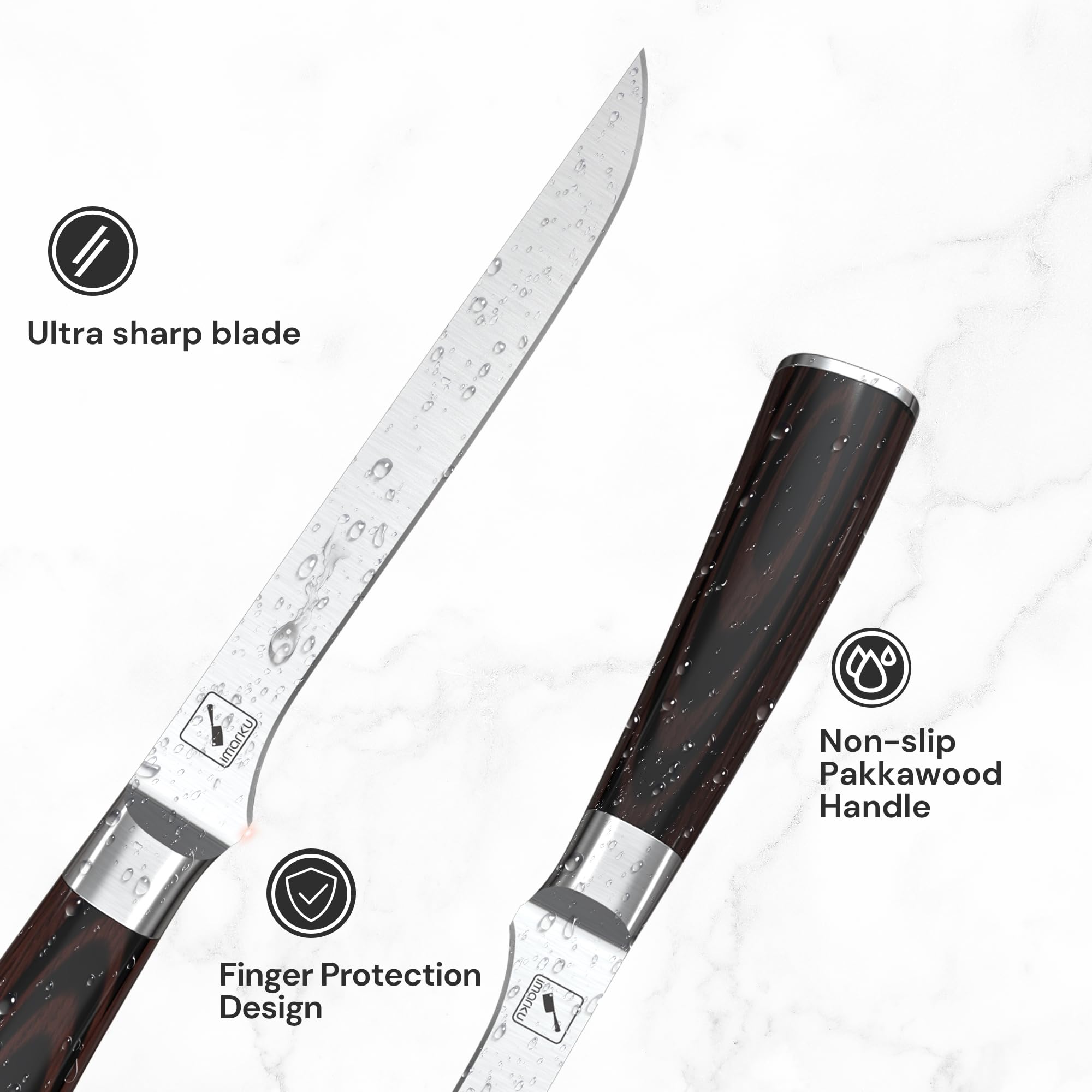 imarku boning knife 6-inch edge retention close-up in use