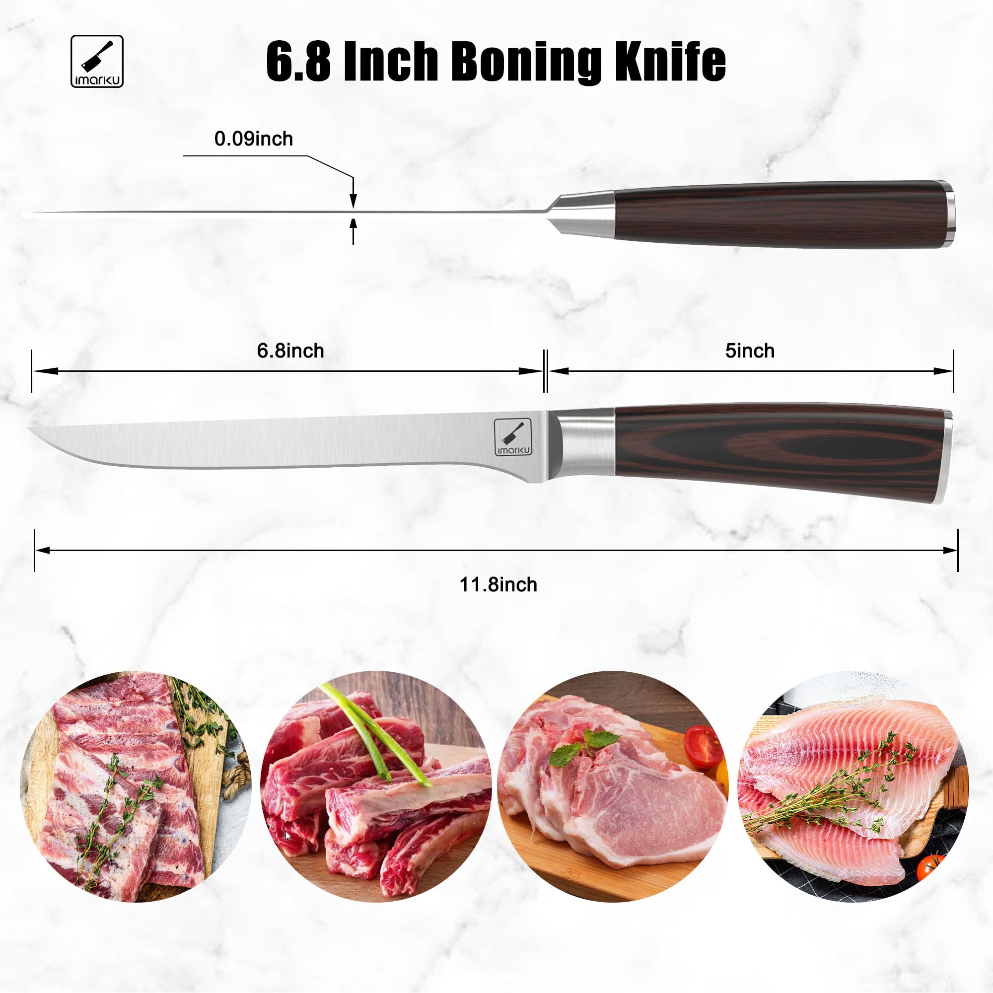 imarku boning knife 6-inch pakkawood handle highlighting ergonomic grip