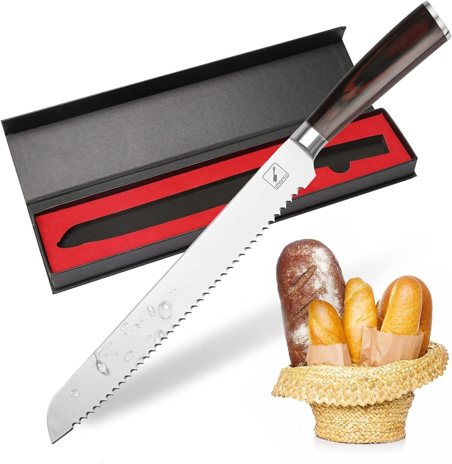 Imarku bread knife 10-inch serrated edge slices crusts cleanly for bread and cake