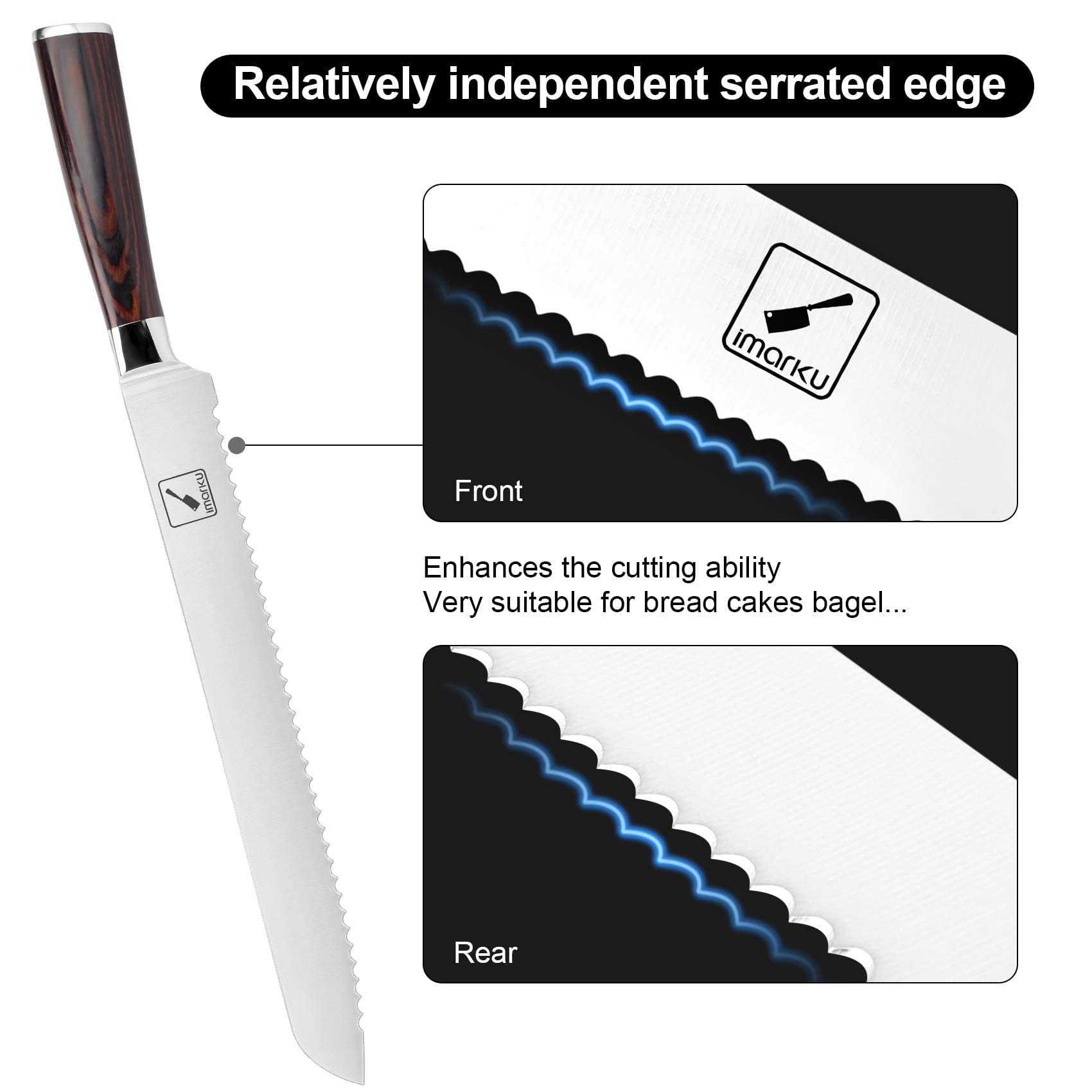 Imarku serrated edges cutting through loaf for smooth slicing