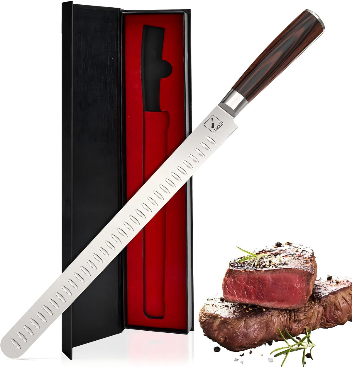 imarku Brisket Knife blade close-up showing ultra-sharp edge for clean slices.