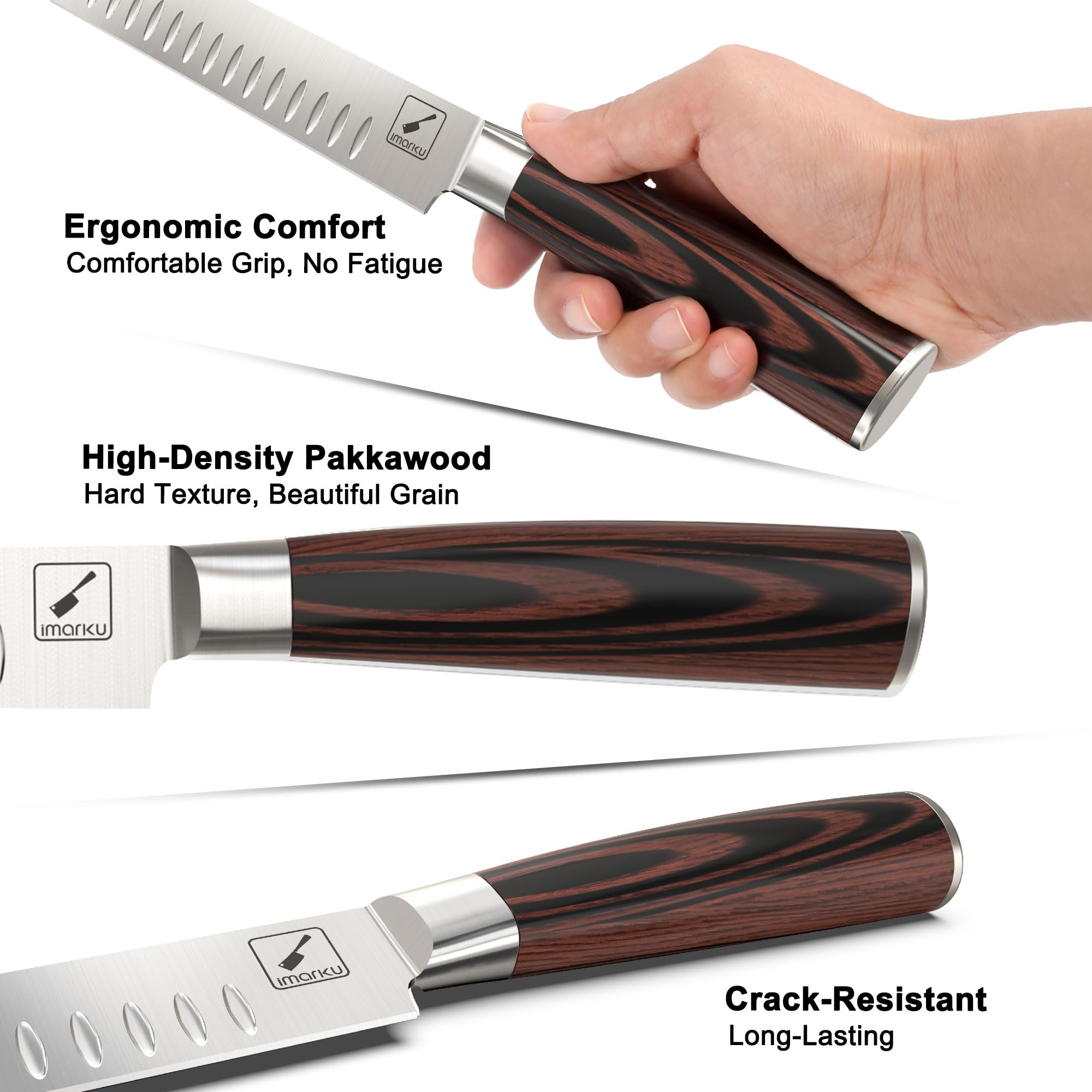 imarku Brisket Knife anti-stick texture reduces drag during slicing.