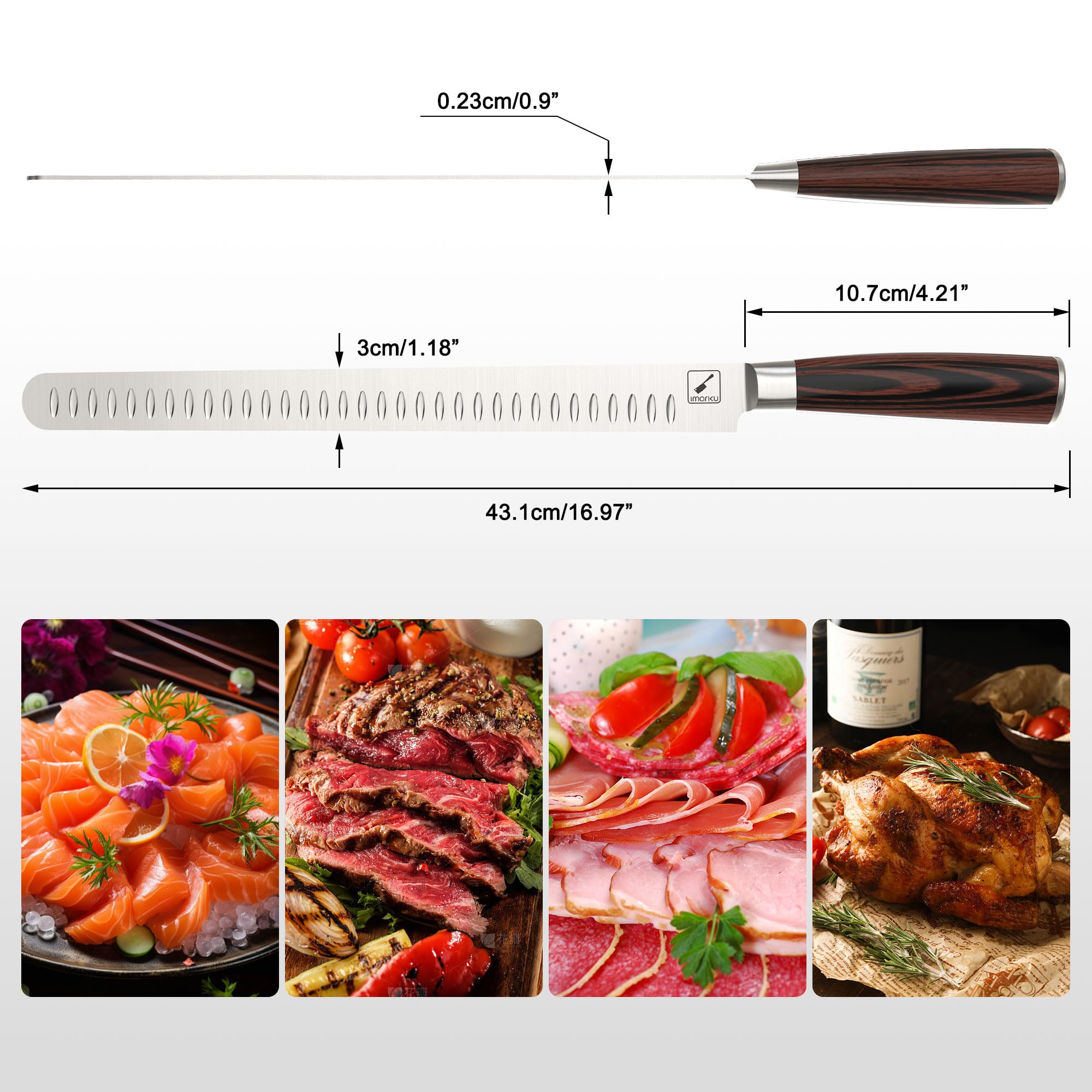 imarku Brisket Knife slicing action demonstrates smooth, even cuts with minimal resistance.