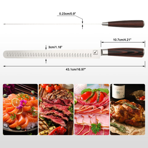 imarku Brisket Knife slicing action demonstrates smooth, even cuts with minimal resistance.
