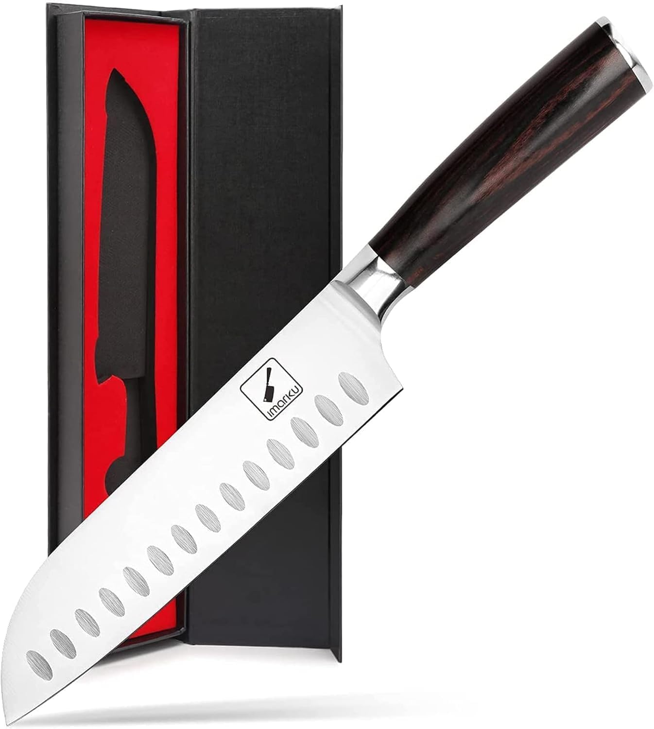 Imarku chef knife 7-inch closeup highlights a razor sharp blade for precise slicing