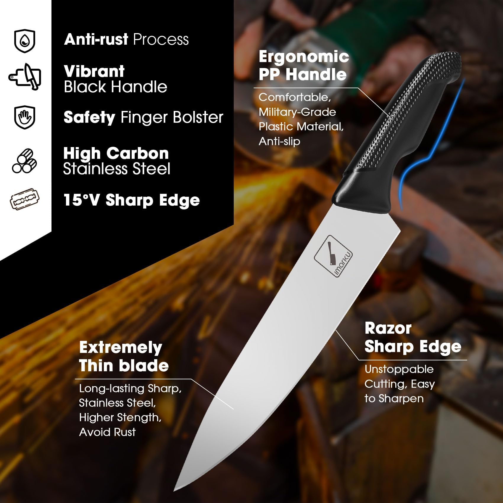 imarku chef knife illustrating precise slicing for home or pro use