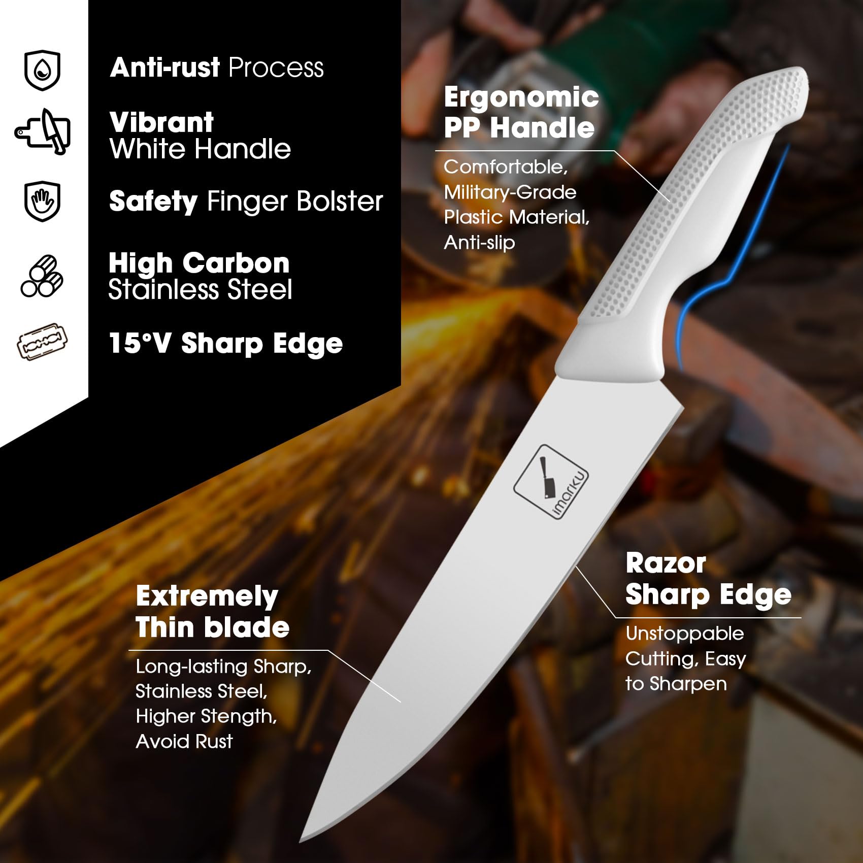 imarku chef's knife with ergonomic handle provides comfortable, precise slicing