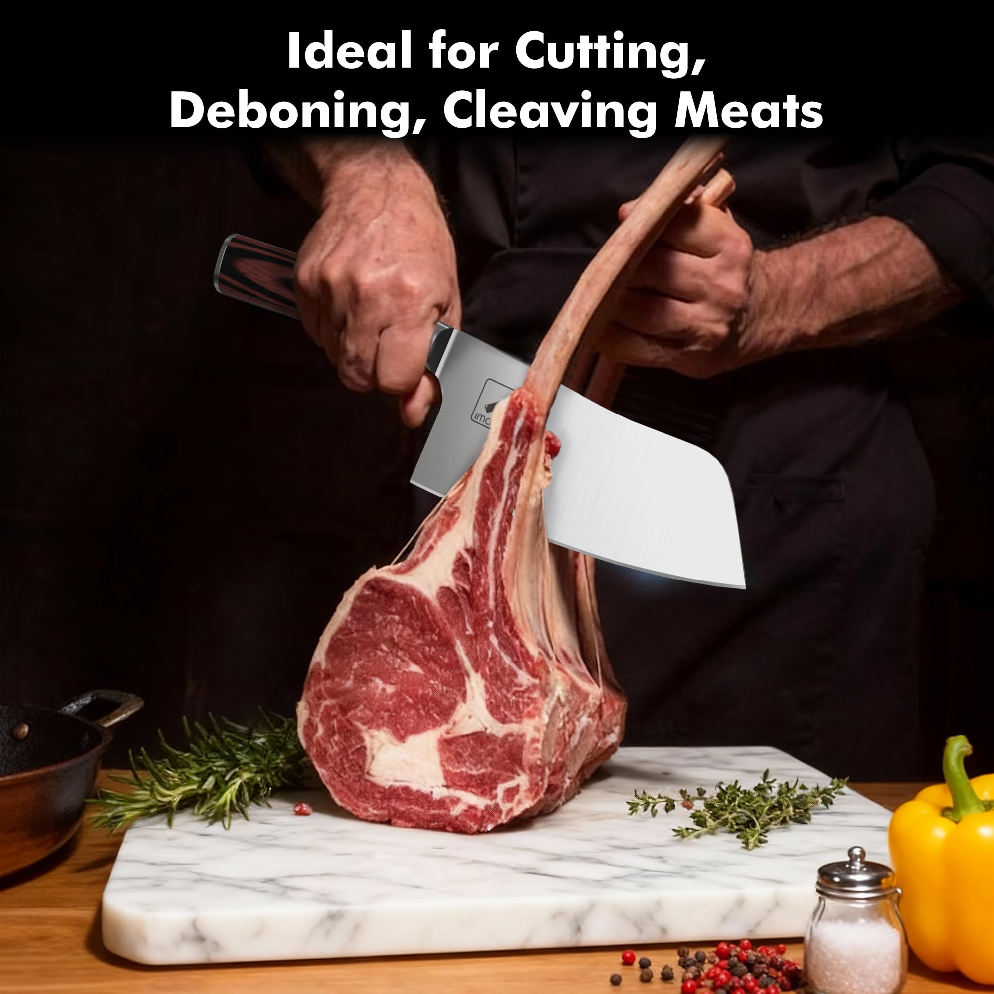 imarku cleaver ergonomic handle enhances comfort and control during long prep.