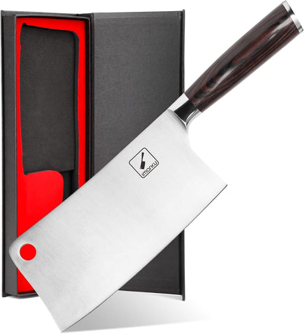 Imarku 7-inch cleaver blade close-up for bone-in meat cutting.