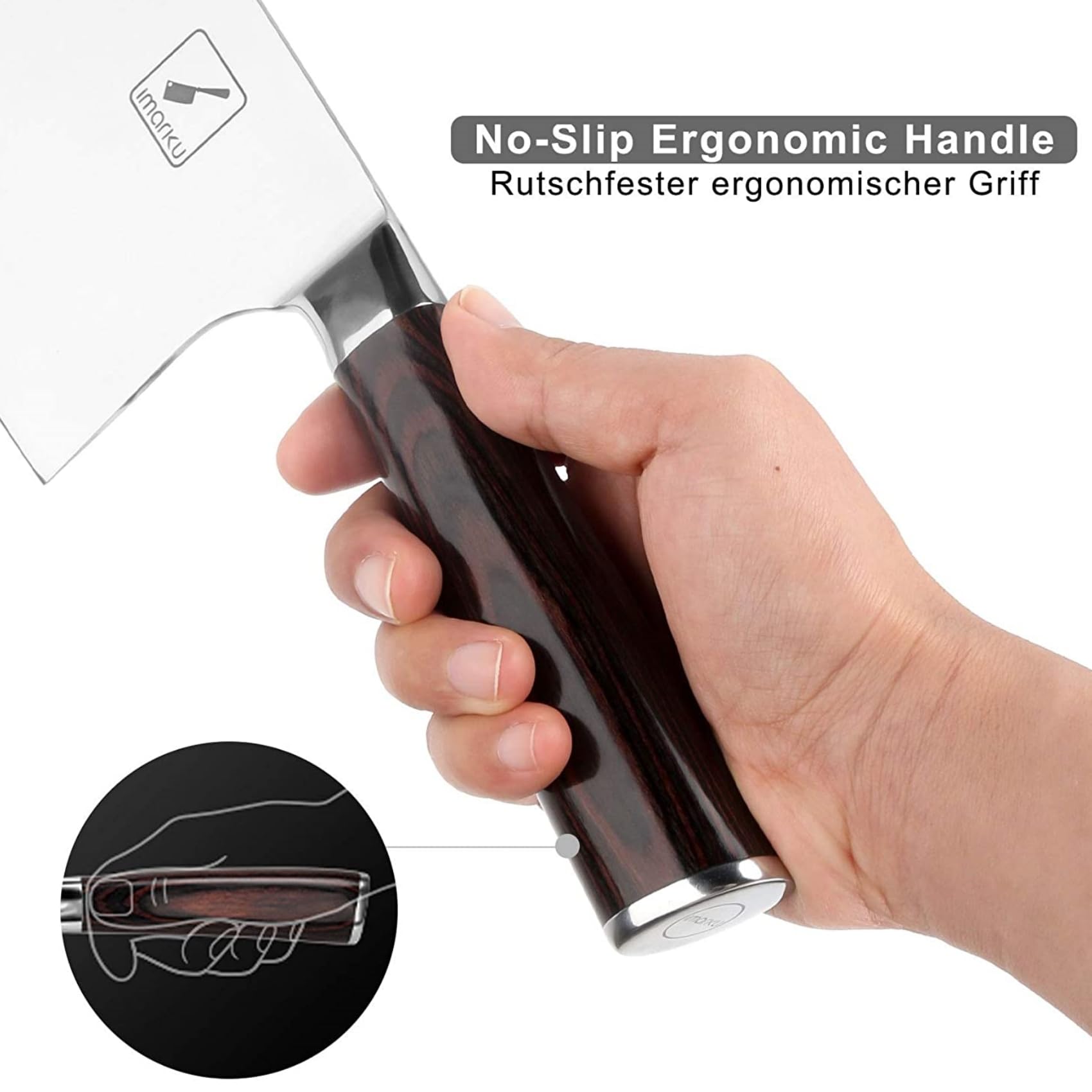 Imarku 7-inch cleaver left-handed friendly design.