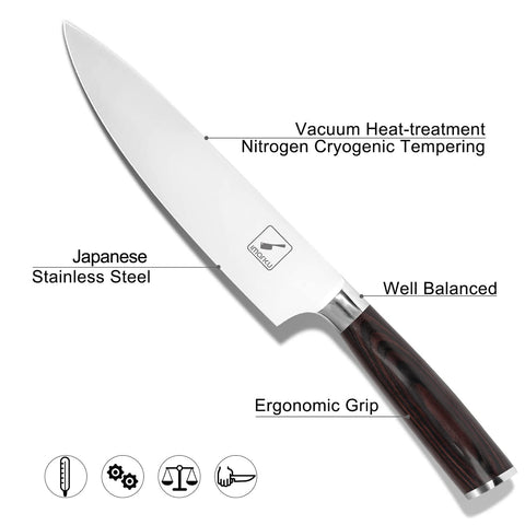 imarku Gyuto knife in action demonstrates multi-purpose cutting versatility