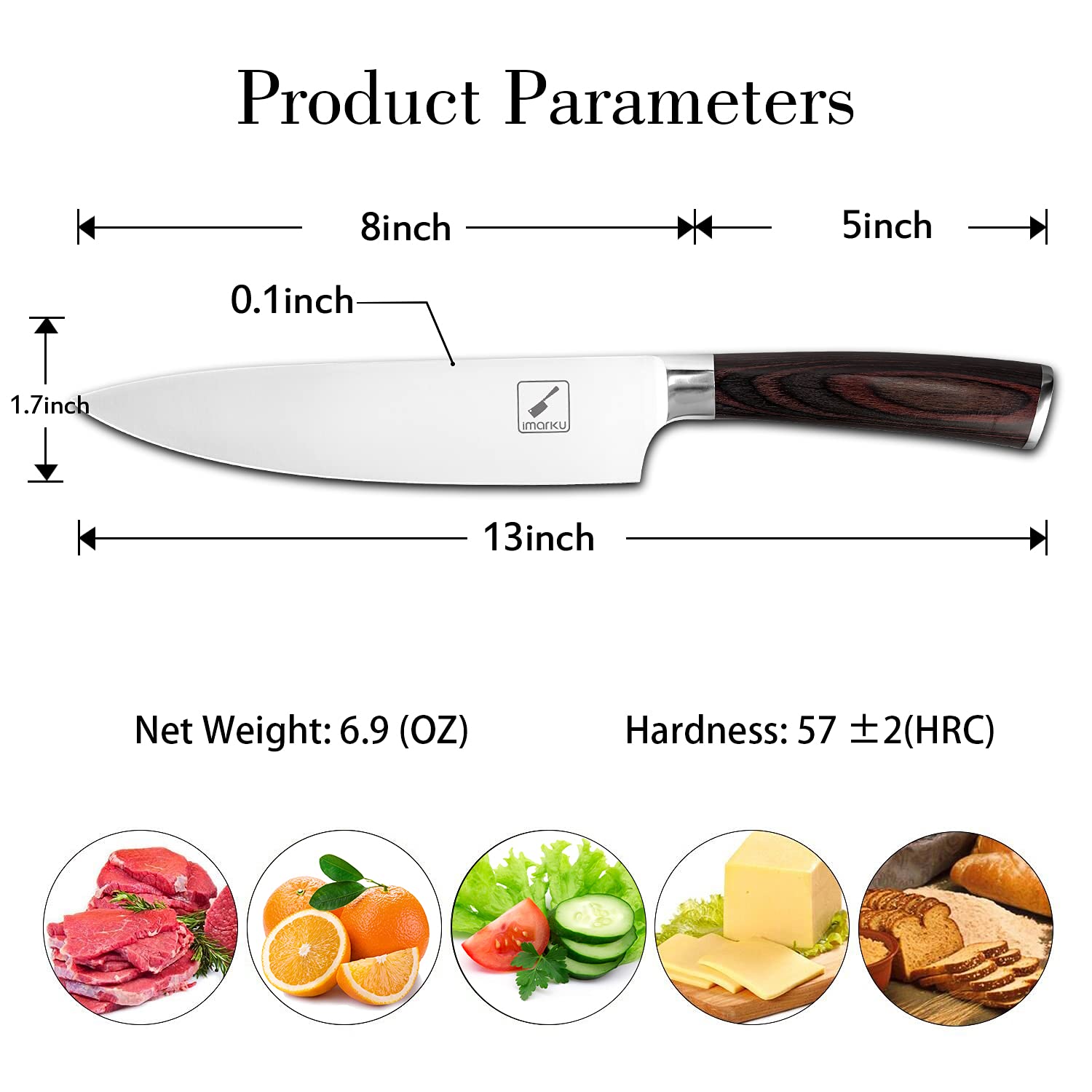 imarku high-carbon stainless steel blade highlights durability and edge retention