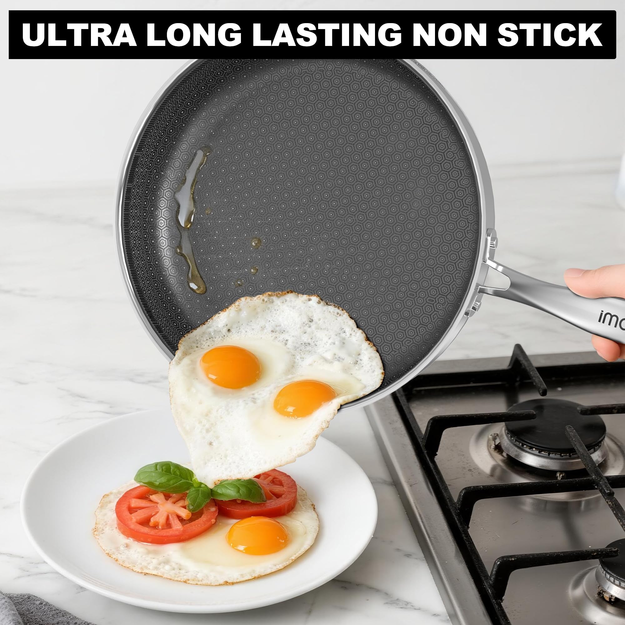 imarku hybrid skillet with lid highlighting even heat distribution for versatile cooking