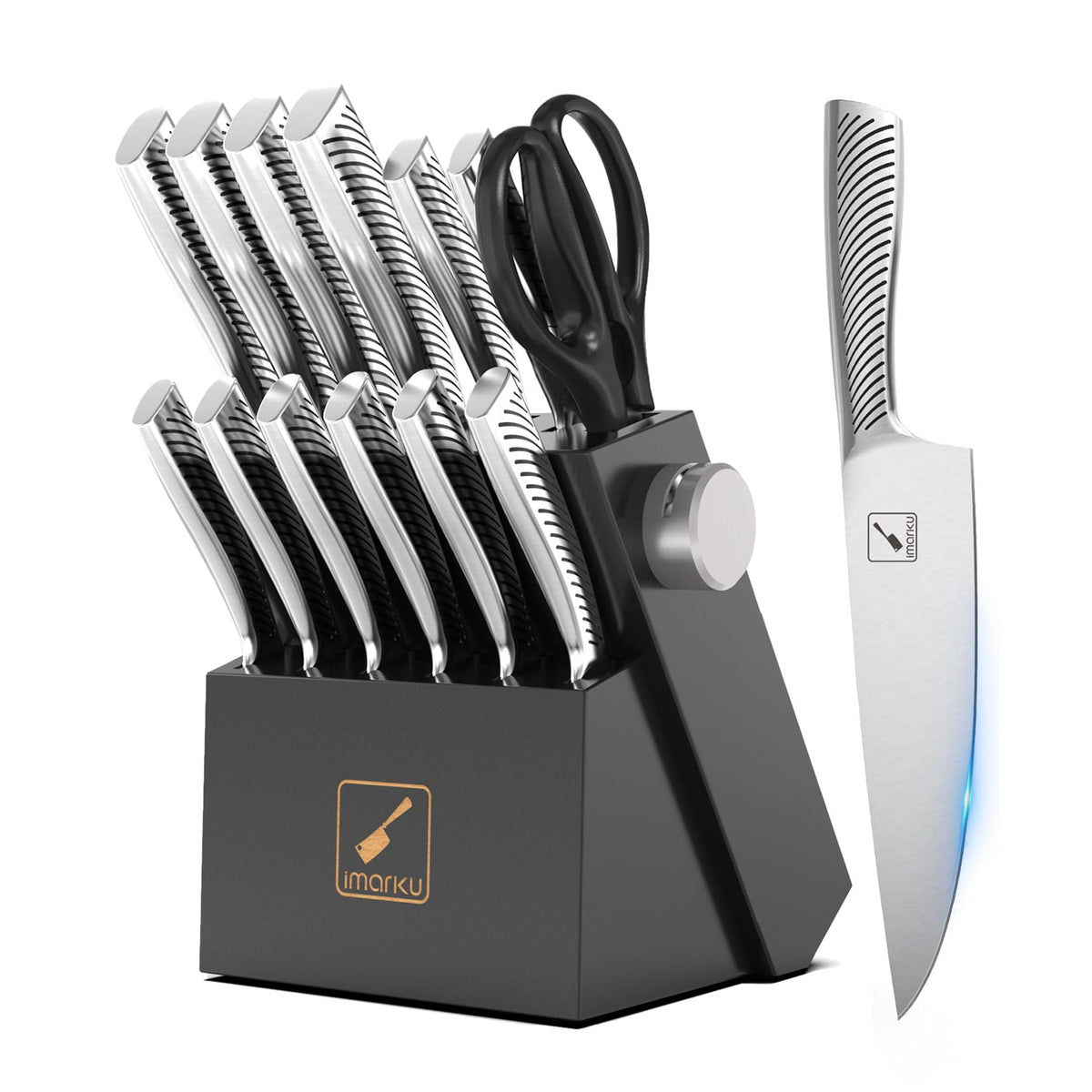 imarku knife block set block: sturdy wooden storage keeps blades organized and protected.